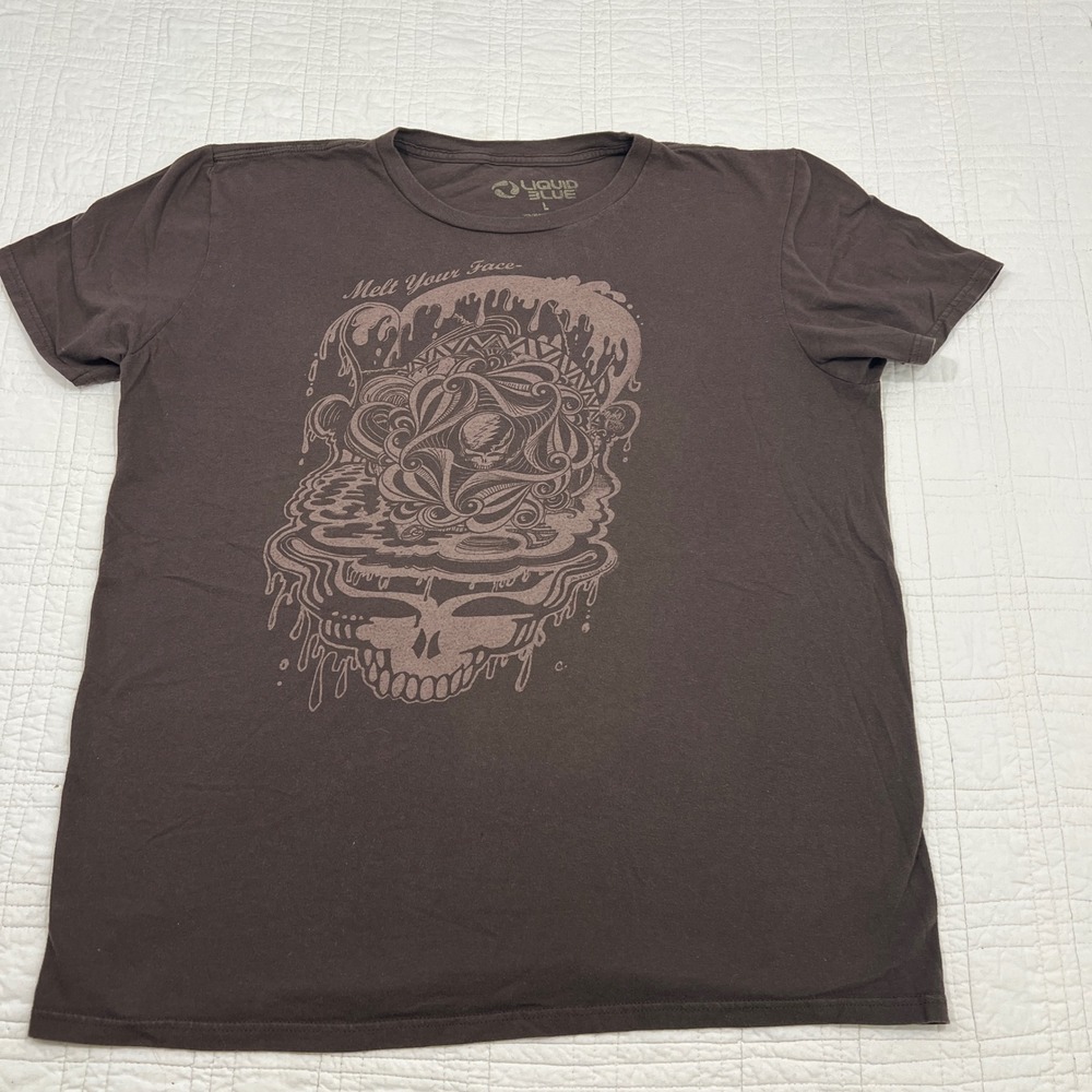 Liquid Blue Grateful Dead Melt Your Face Brown Graphic Tee Mens Large Band Shirt - Picture 2 of 6